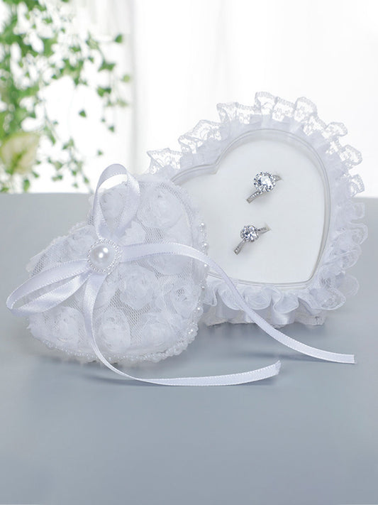 White Heart Shaped Mini Ring Box Wedding Ring Pillow For Bride and Groom