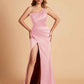 Elegant Silky Satin Mermaid One Shoulder With Pleats Long Bridesmaid Dresses