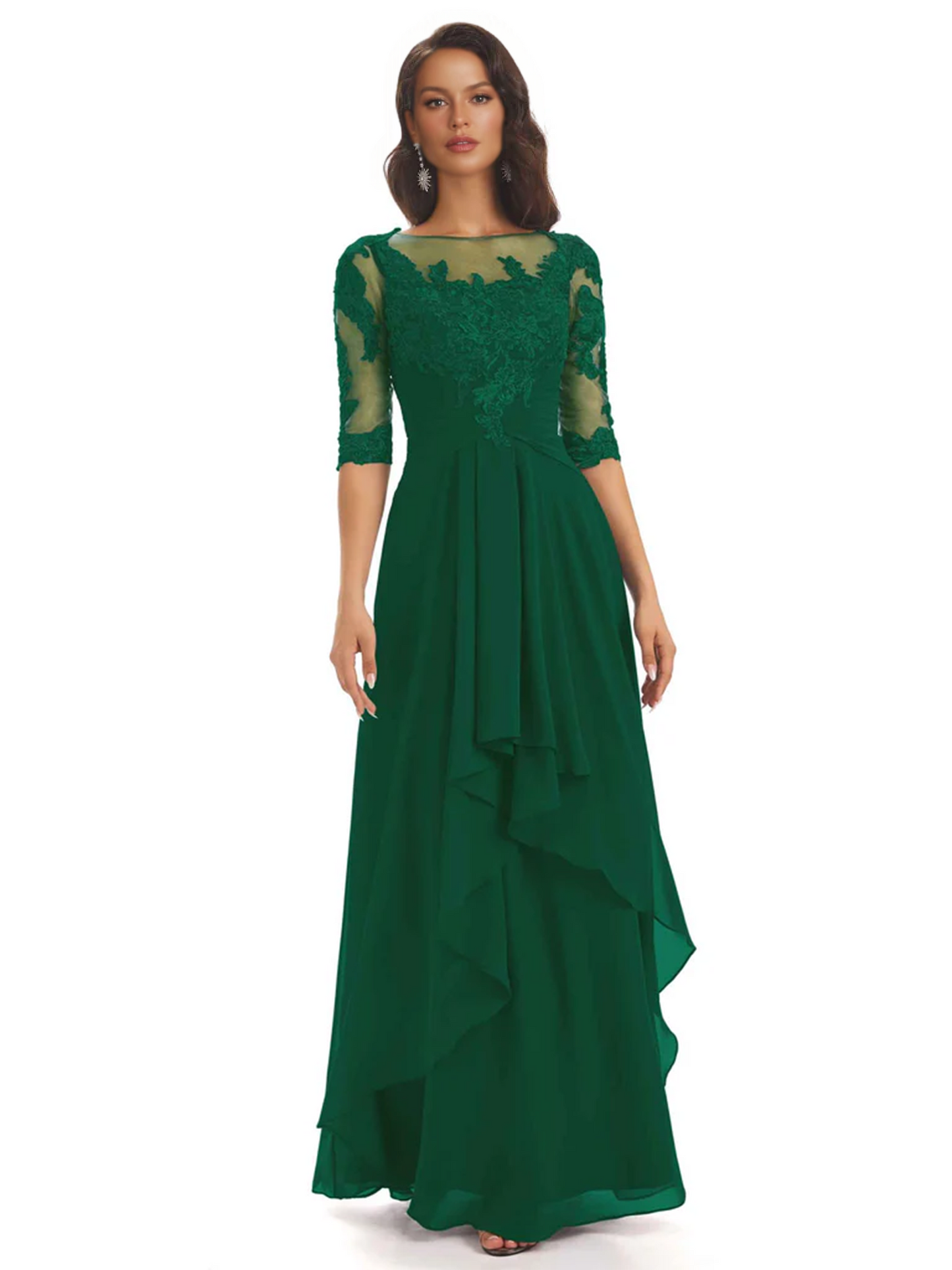 Elegant Lace A-line Chiffon Half Sleeves Mother of the Brides Dresses Floor Length