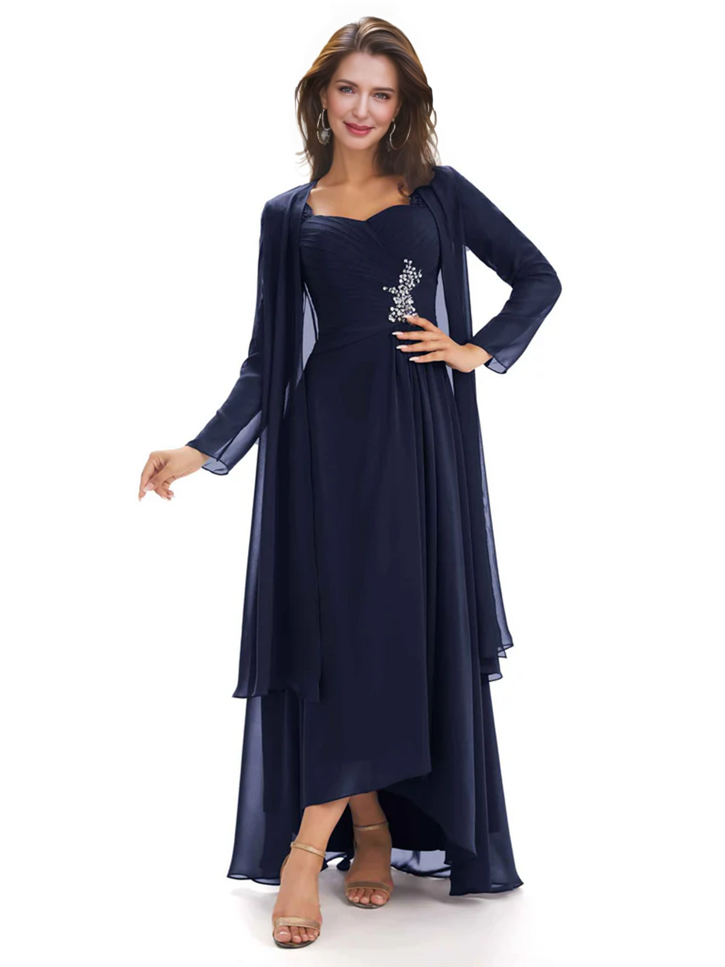 Elegant Asymmetric Neck Long A-Line Chiffon Mother of the Brides Dresses Mom Outfit