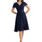 Mother of the Bride Dress Knee-Length V-Neck Chiffon Gown with Ruched Bodice