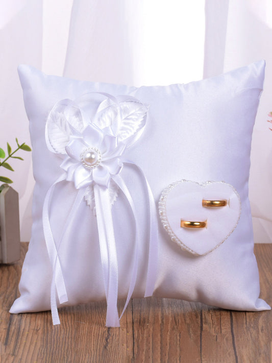 White Wedding Ring Pillow Camellia Accessories Square Ring Box For Bride and Groom