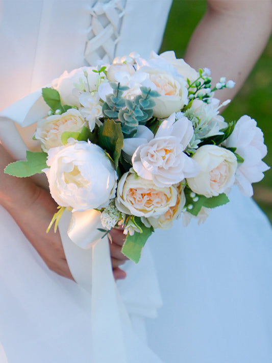 Wedding Flower For The Groom And Bride, Simulated Peony Wedding Bouquet