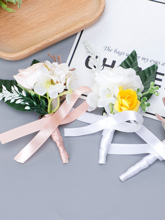 New Wedding Men Boutonniere Groomsman Brooch Flowers Green Leaves
