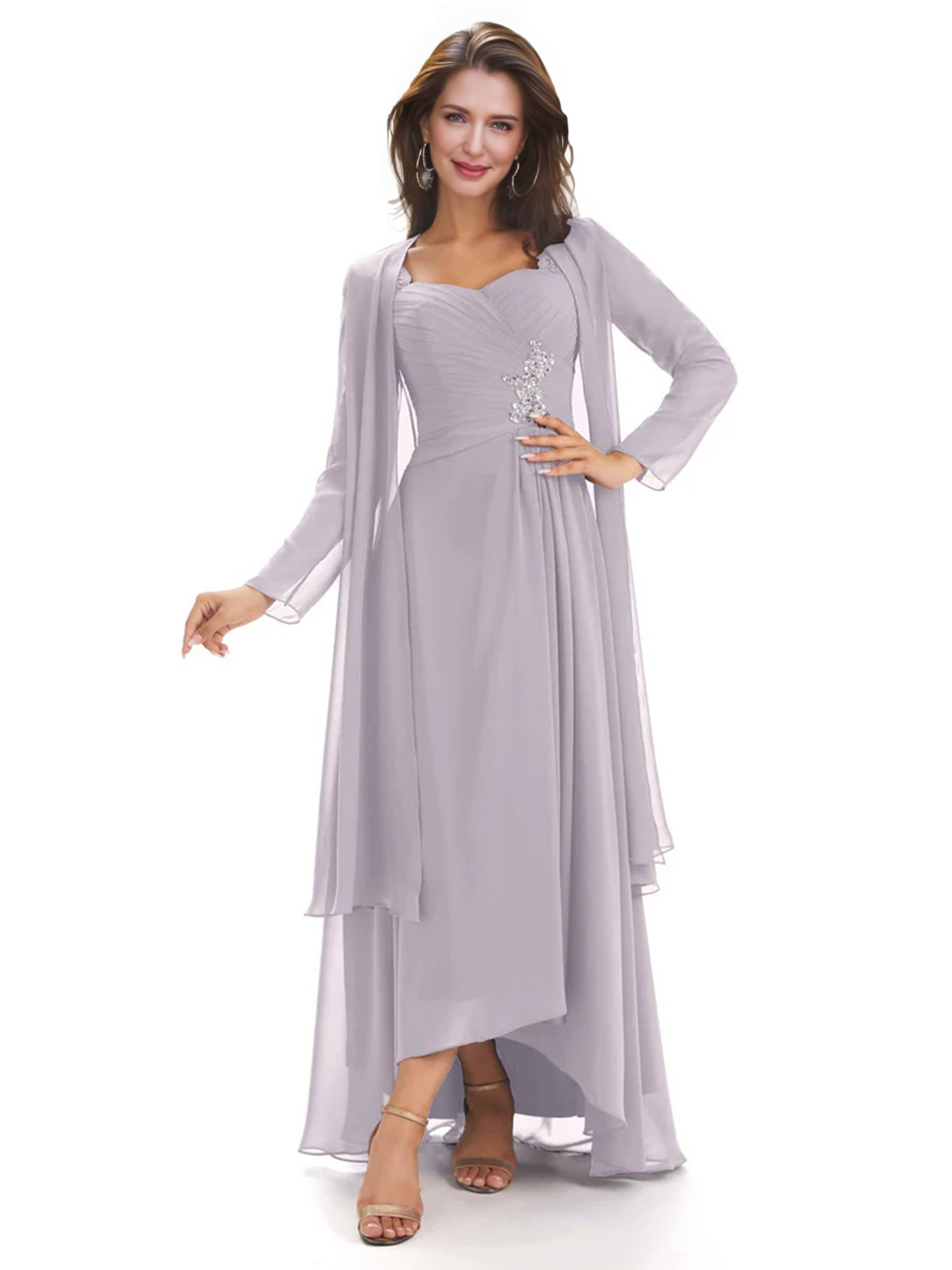 Elegant Asymmetric Neck Long A-Line Chiffon Mother of the Brides Dresses Mom Outfit