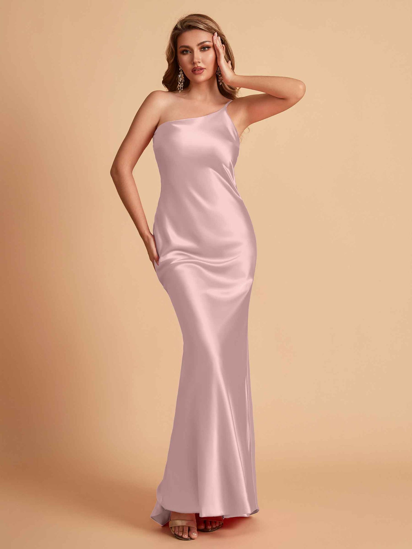 Sexy Silky Satin Sheath One Shoulder Comfy Long Bridesmaid Dresses