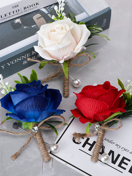 New Rose Corsage Wedding Men Groomsmen Brooch Outdoor Party Decoration