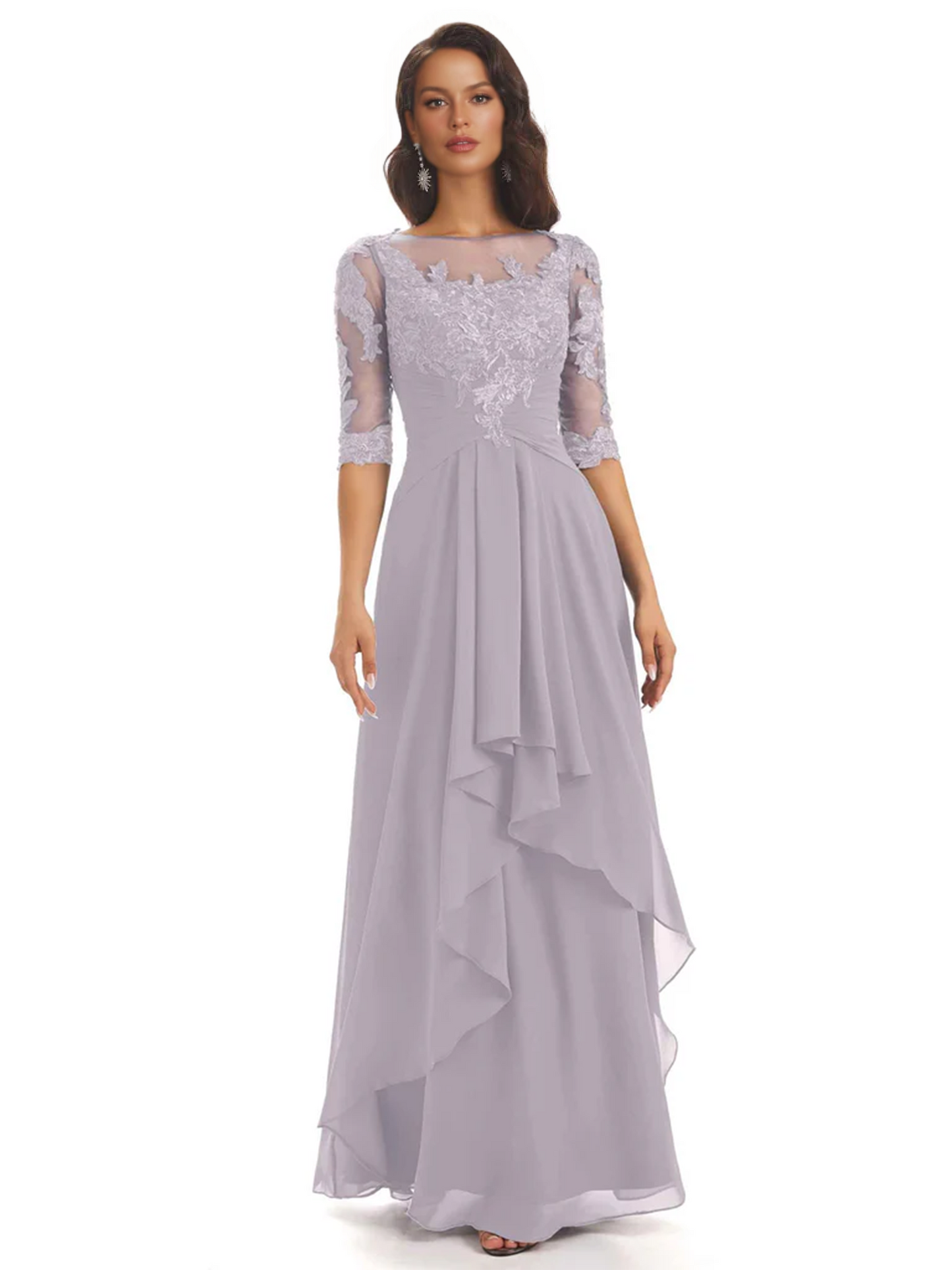 Elegant Lace A-line Chiffon Half Sleeves Mother of the Brides Dresses Floor Length