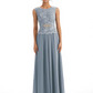 Mother of the Bride Dress Floor-Length Chiffon Gown with Embroidered Lace Bodice