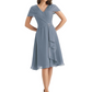 Mother of the Bride Dress Knee-Length V-Neck Chiffon Gown with Ruched Bodice