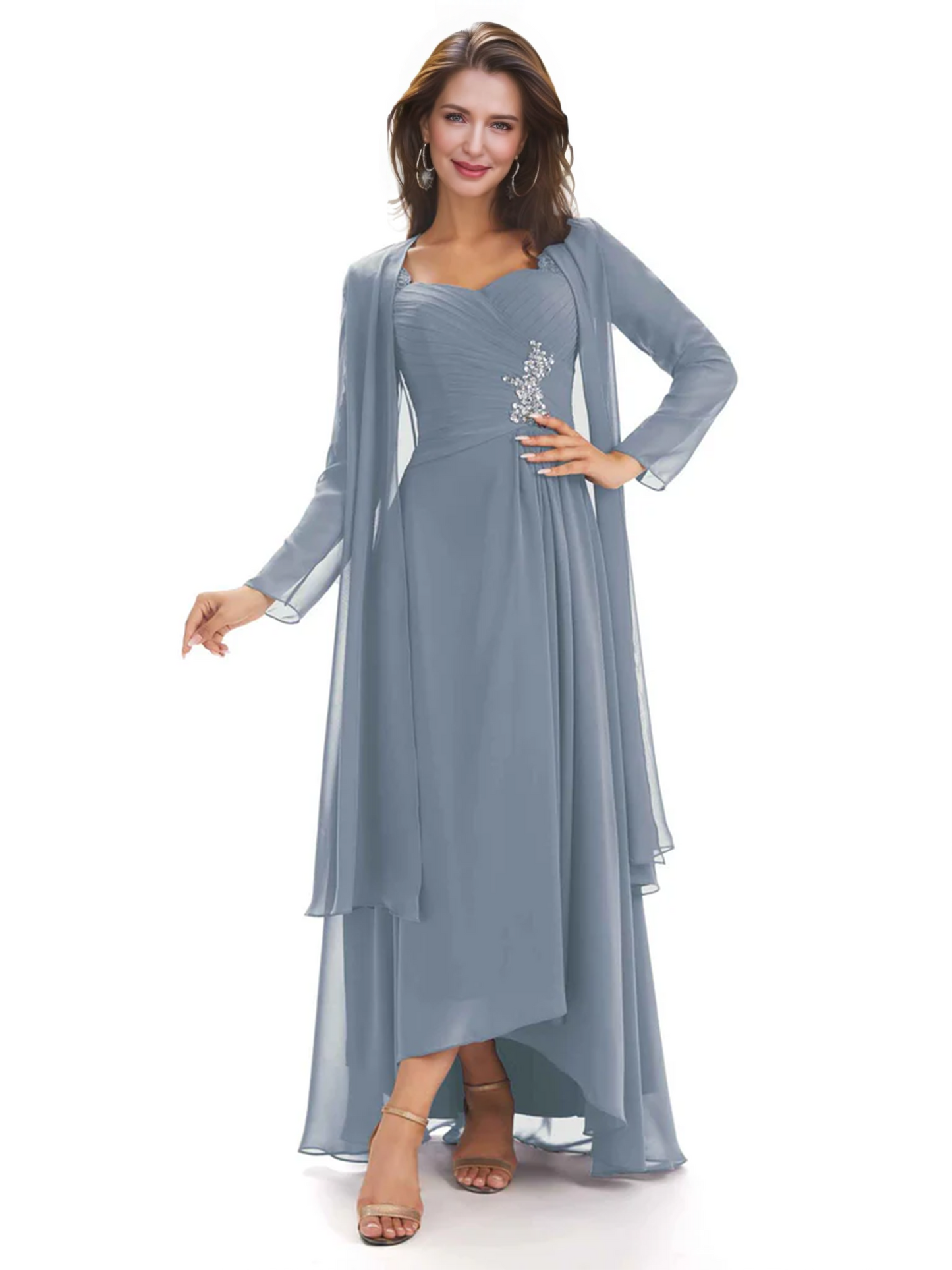 Elegant Asymmetric Neck Long A-Line Chiffon Mother of the Brides Dresses Mom Outfit