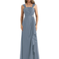 Square Neck Mother of the Bride Dress Floor-Length Chiffon Gown with Ruched Bodice