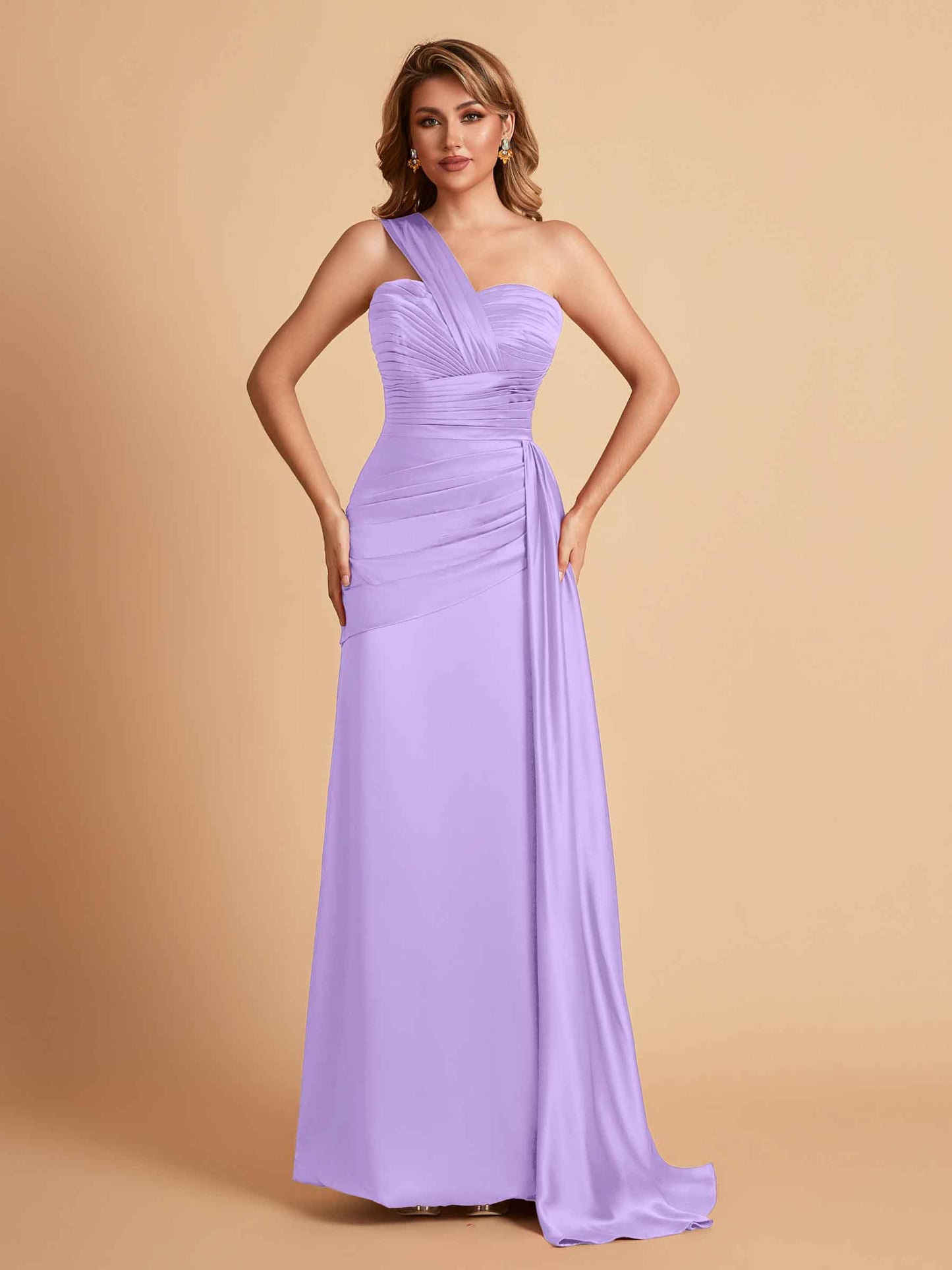 Sexy Satin Sheath One Shoulder With Train Elegant Long Bridesmaid Dresses