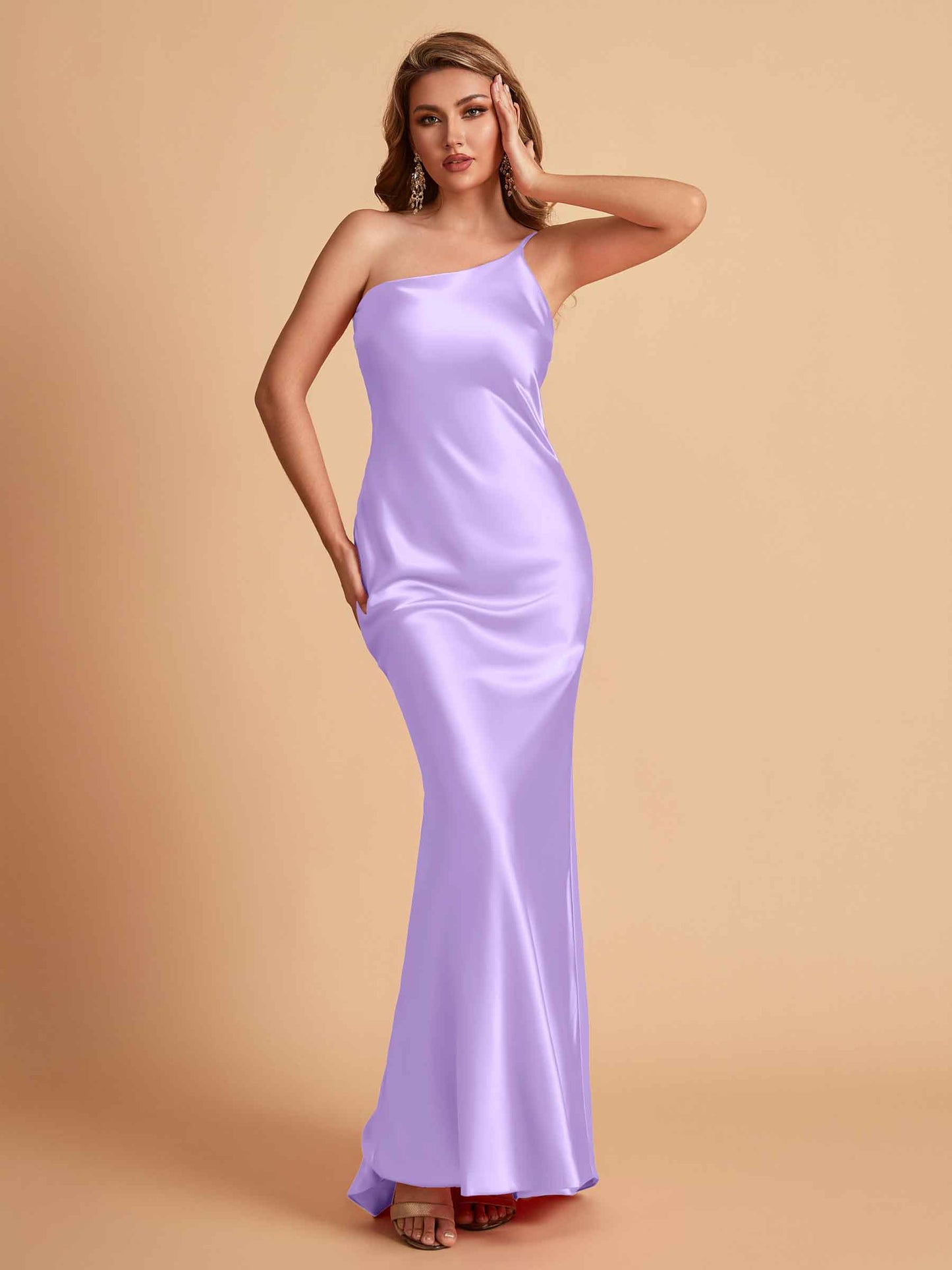 Sexy Silky Satin Sheath One Shoulder Comfy Long Bridesmaid Dresses