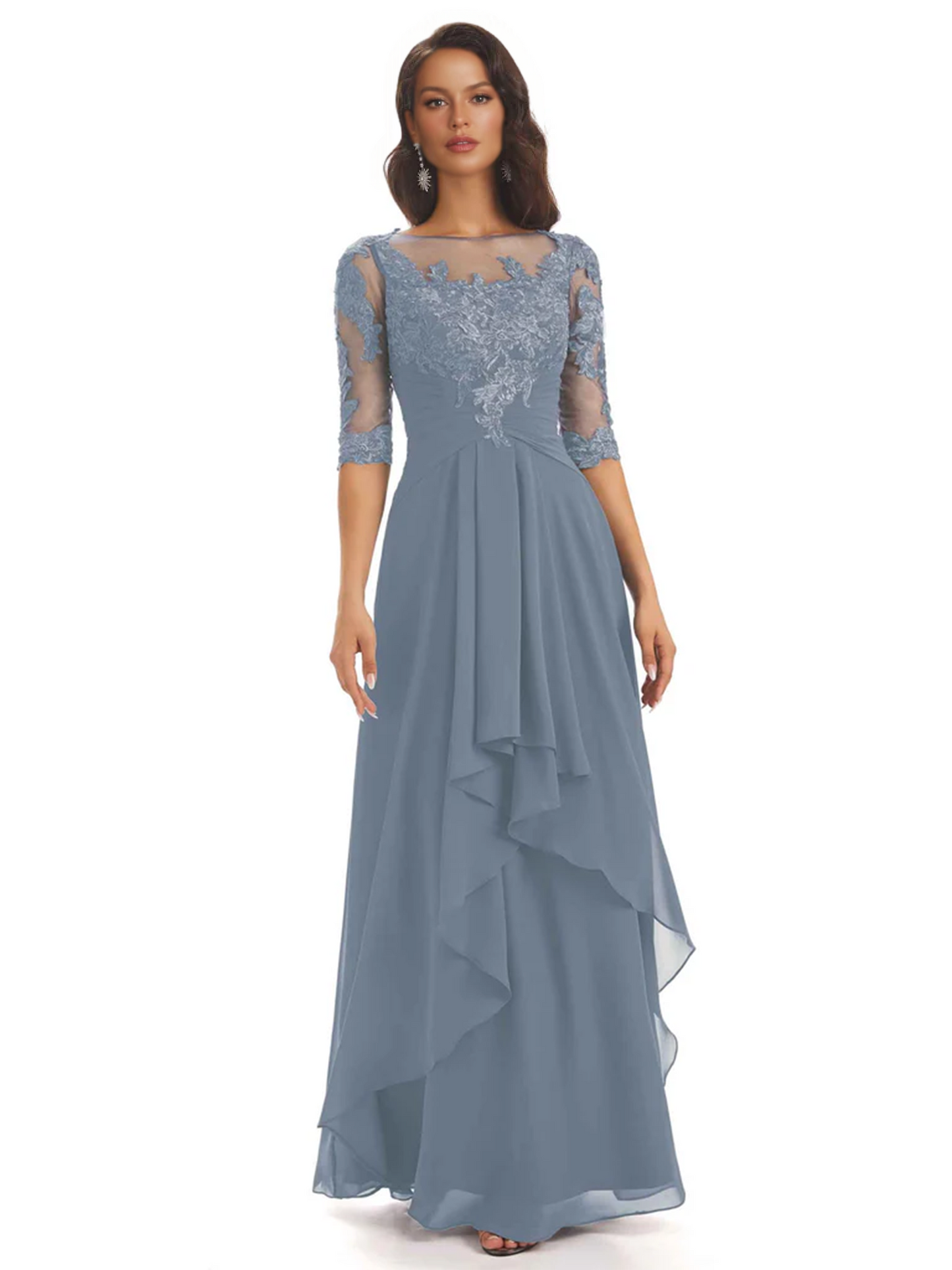 Elegant Lace A-line Chiffon Half Sleeves Mother of the Brides Dresses Floor Length