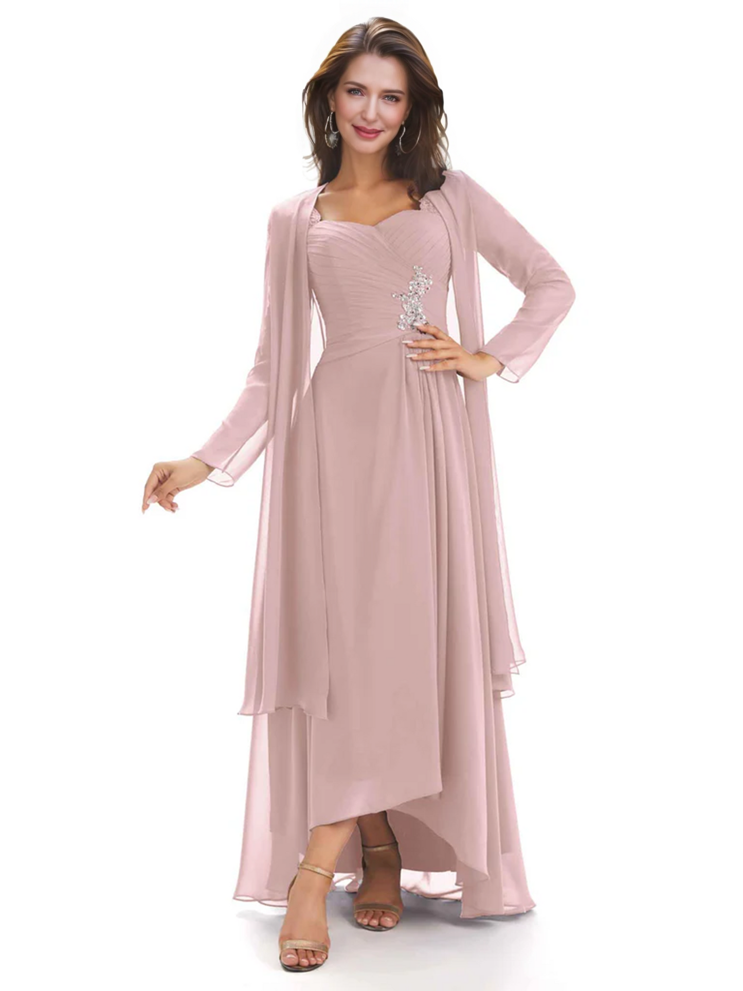 Elegant Asymmetric Neck Long A-Line Chiffon Mother of the Brides Dresses Mom Outfit