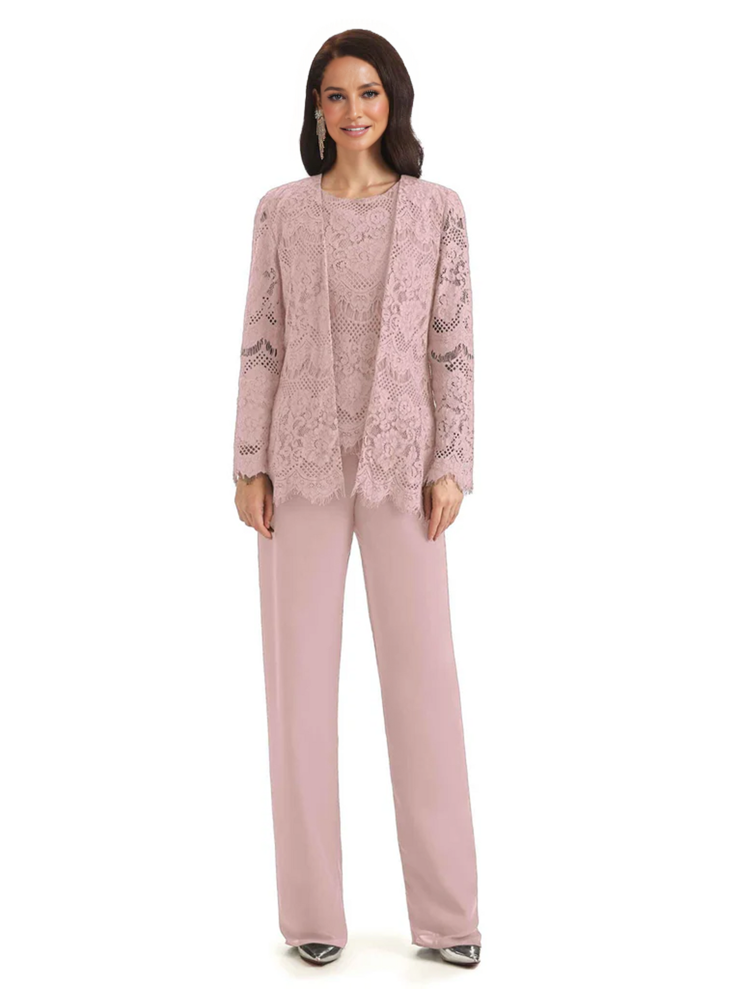 3 PCS Lace Lace Chiffon Long Sleeves Mother of the Brides Dresses Suits