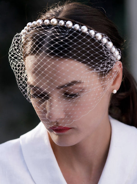 Elegant Simple Pearl Hair Band Bridal Veil, VA11