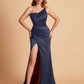 Elegant Silky Satin Mermaid One Shoulder With Pleats Long Bridesmaid Dresses