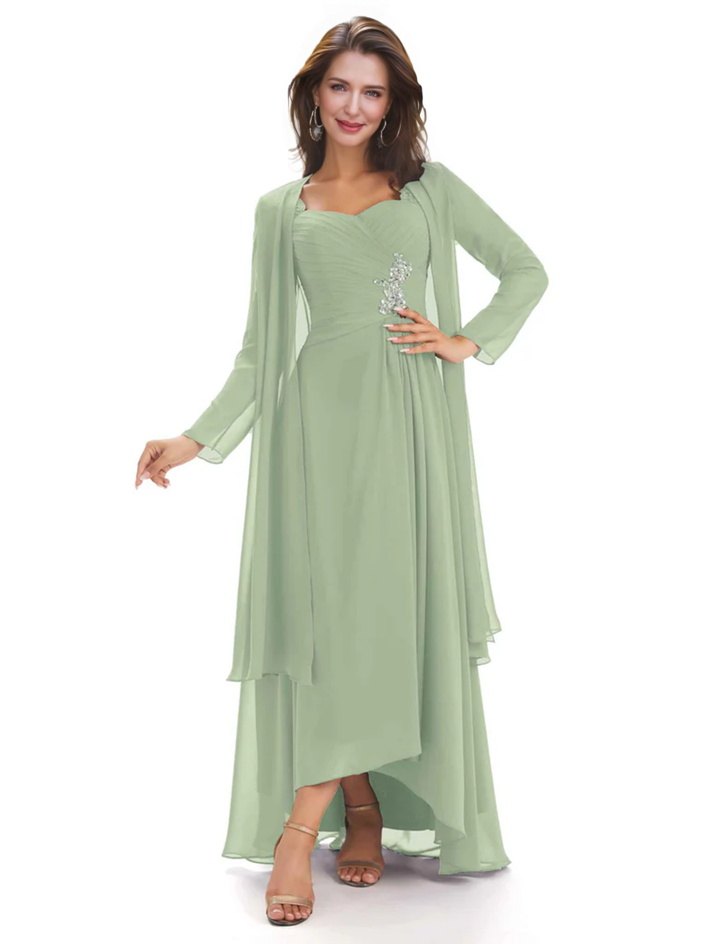Elegant Asymmetric Neck Long A-Line Chiffon Mother of the Brides Dresses Mom Outfit