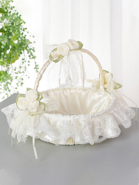 Lace Fabric Wedding Flower Basket, Flower Girl, Flower Basket Bridesmaid Hand Basket