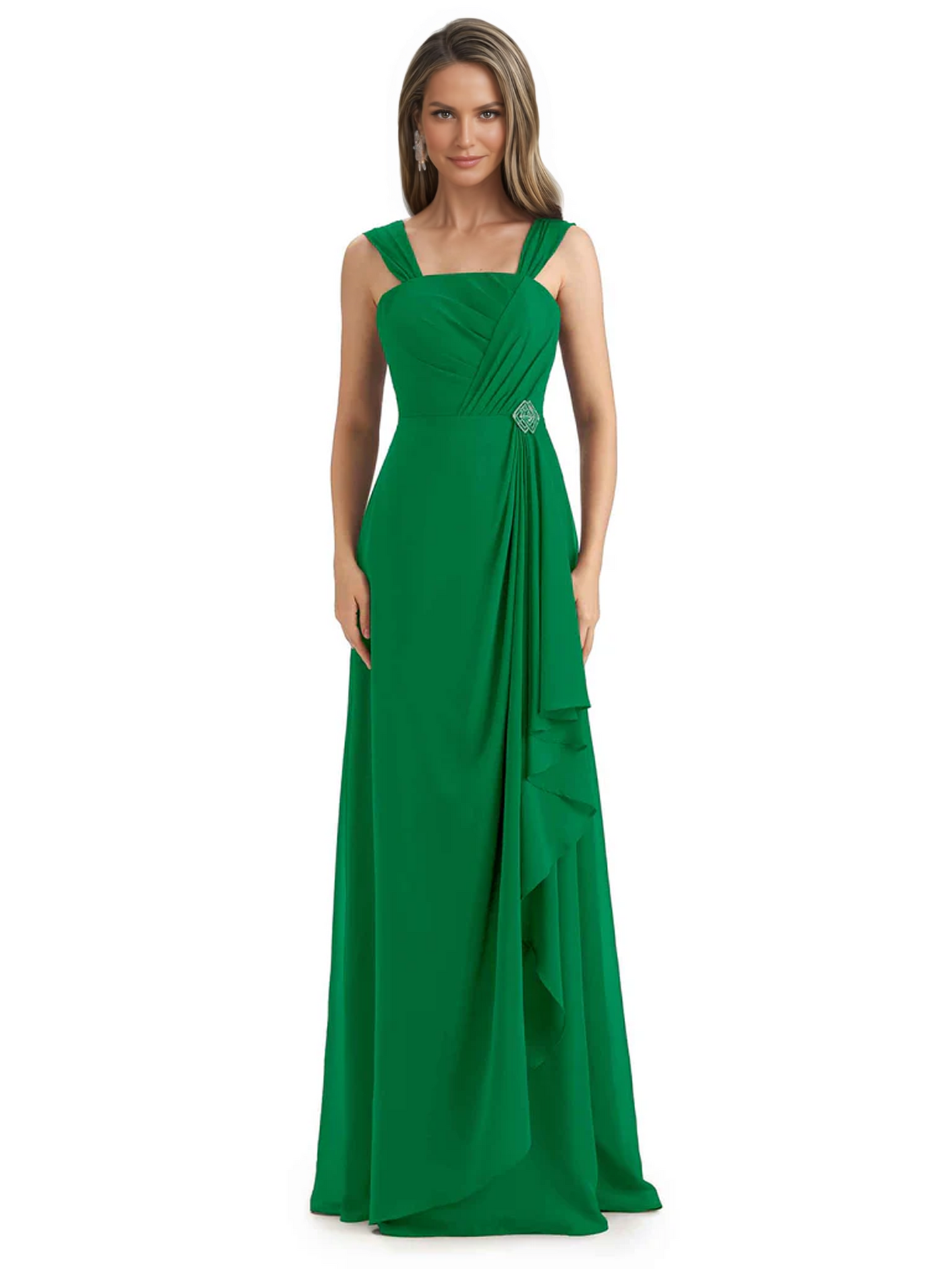 Square Neck Mother of the Bride Dress Floor-Length Chiffon Gown with Ruched Bodice