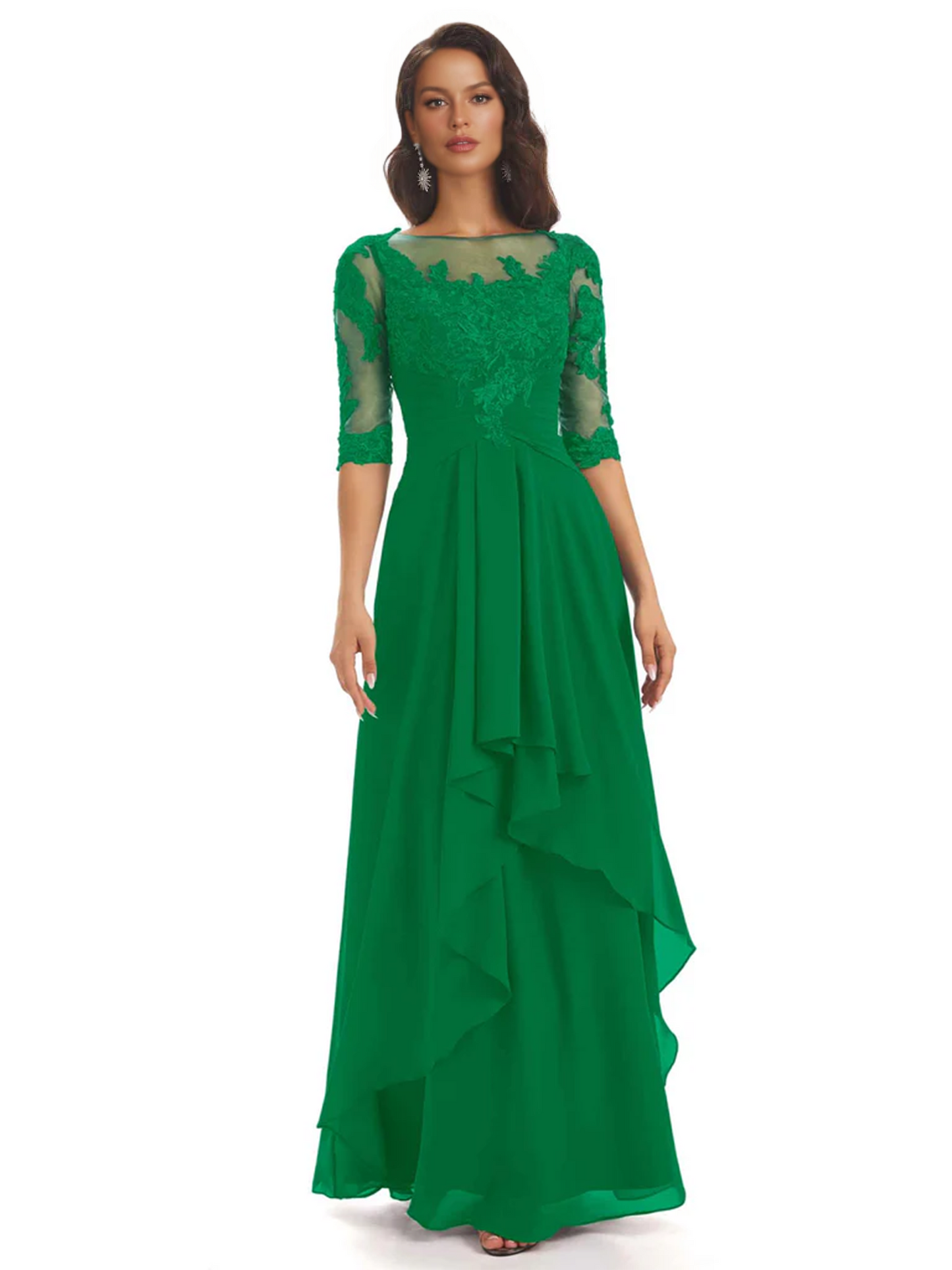 Elegant Lace A-line Chiffon Half Sleeves Mother of the Brides Dresses Floor Length