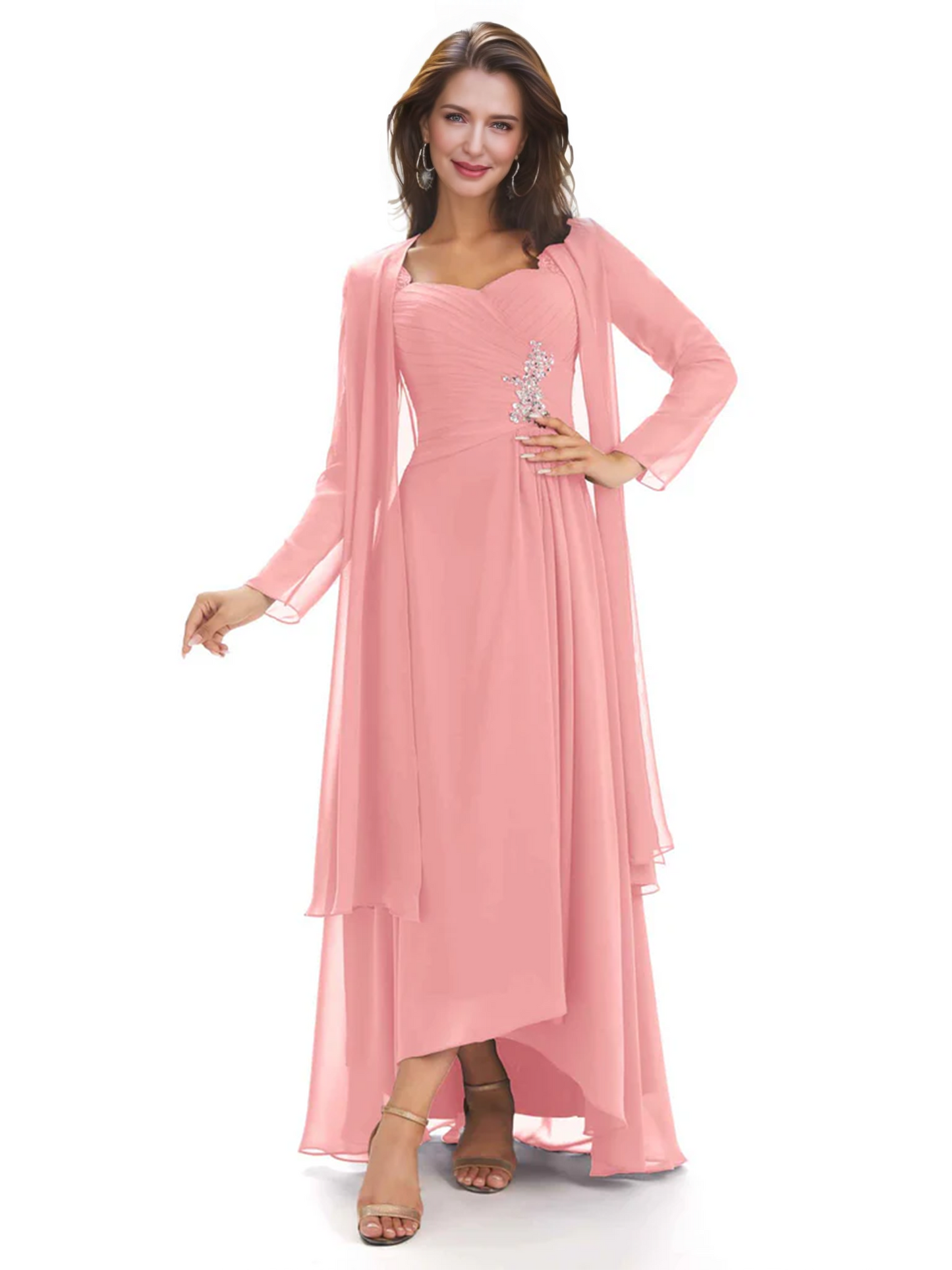Elegant Asymmetric Neck Long A-Line Chiffon Mother of the Brides Dresses Mom Outfit