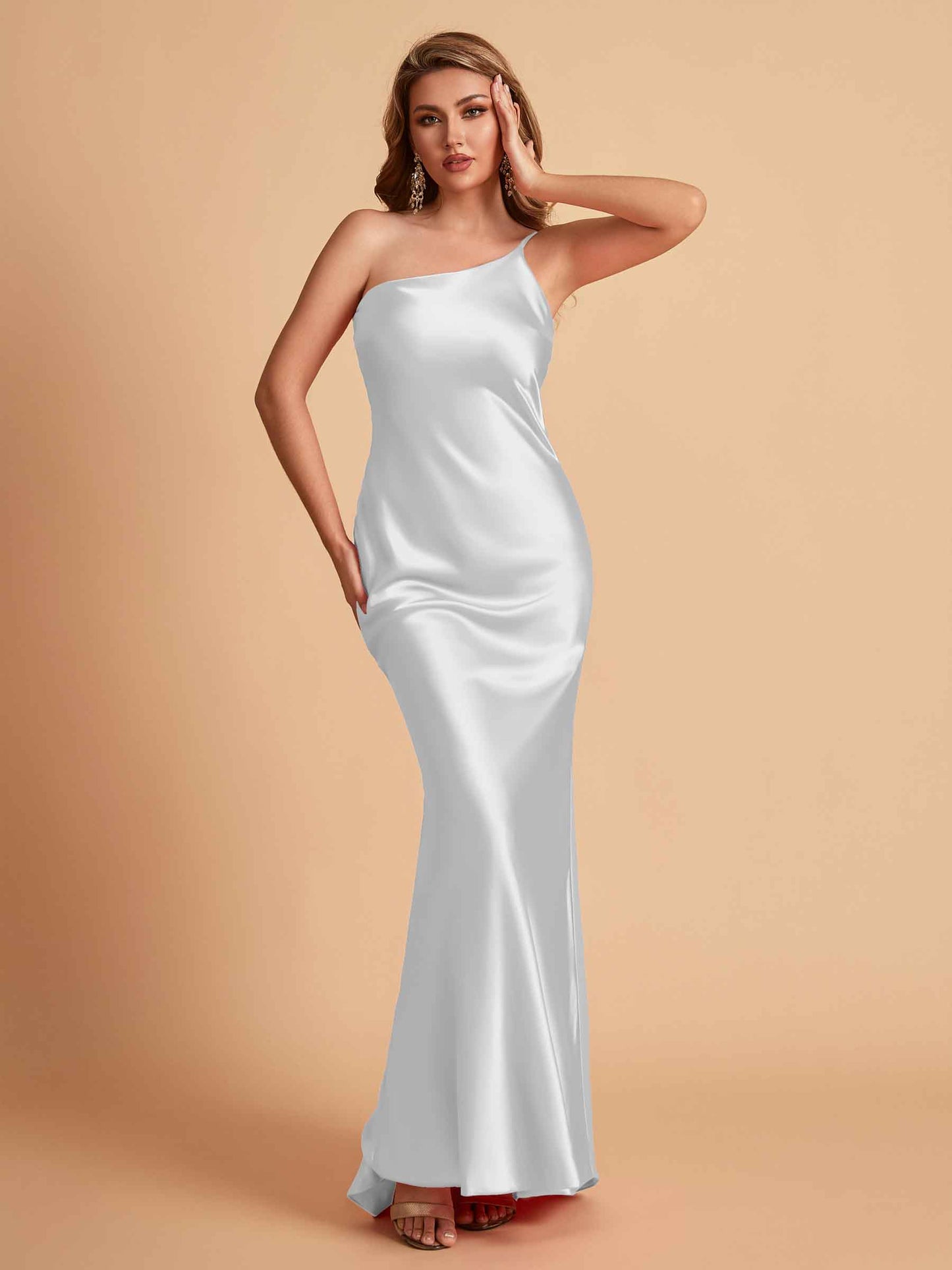 Sexy Silky Satin Sheath One Shoulder Comfy Long Bridesmaid Dresses