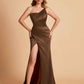 Elegant Silky Satin Mermaid One Shoulder With Pleats Long Bridesmaid Dresses