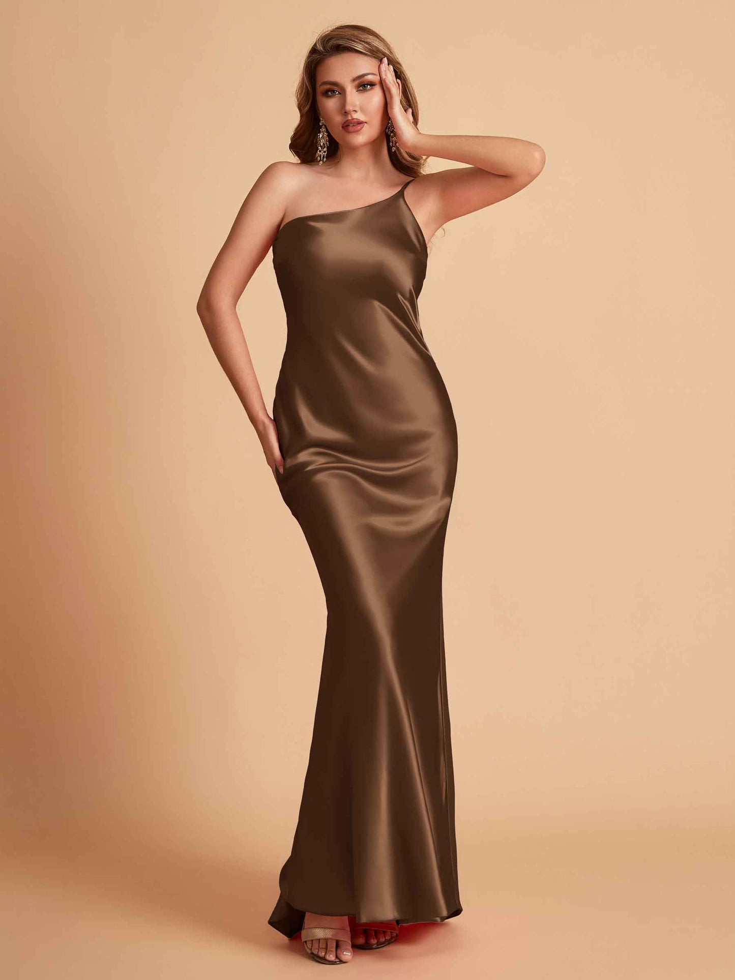 Sexy Silky Satin Sheath One Shoulder Comfy Long Bridesmaid Dresses