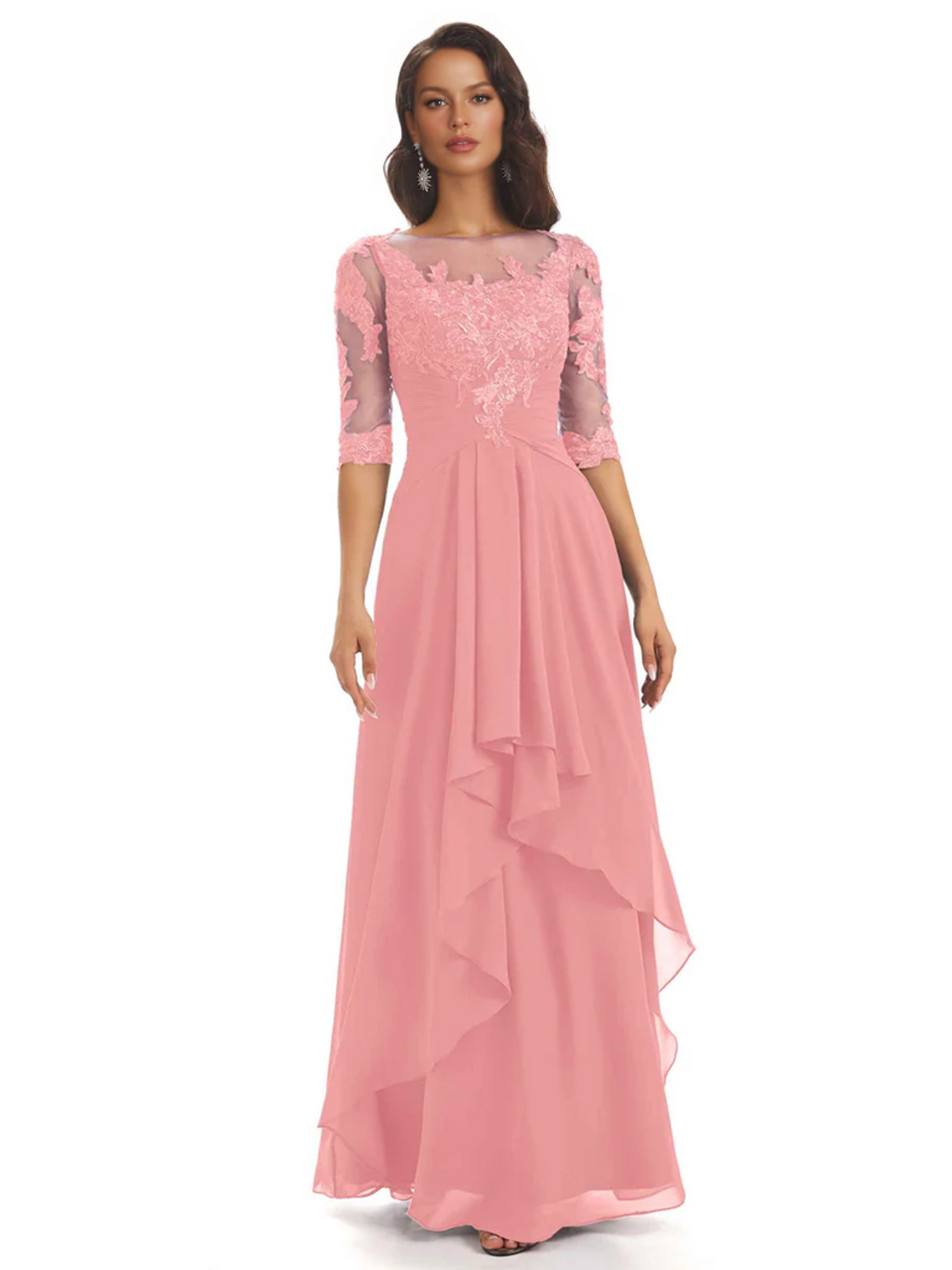 Elegant Lace A-line Chiffon Half Sleeves Mother of the Brides Dresses Floor Length