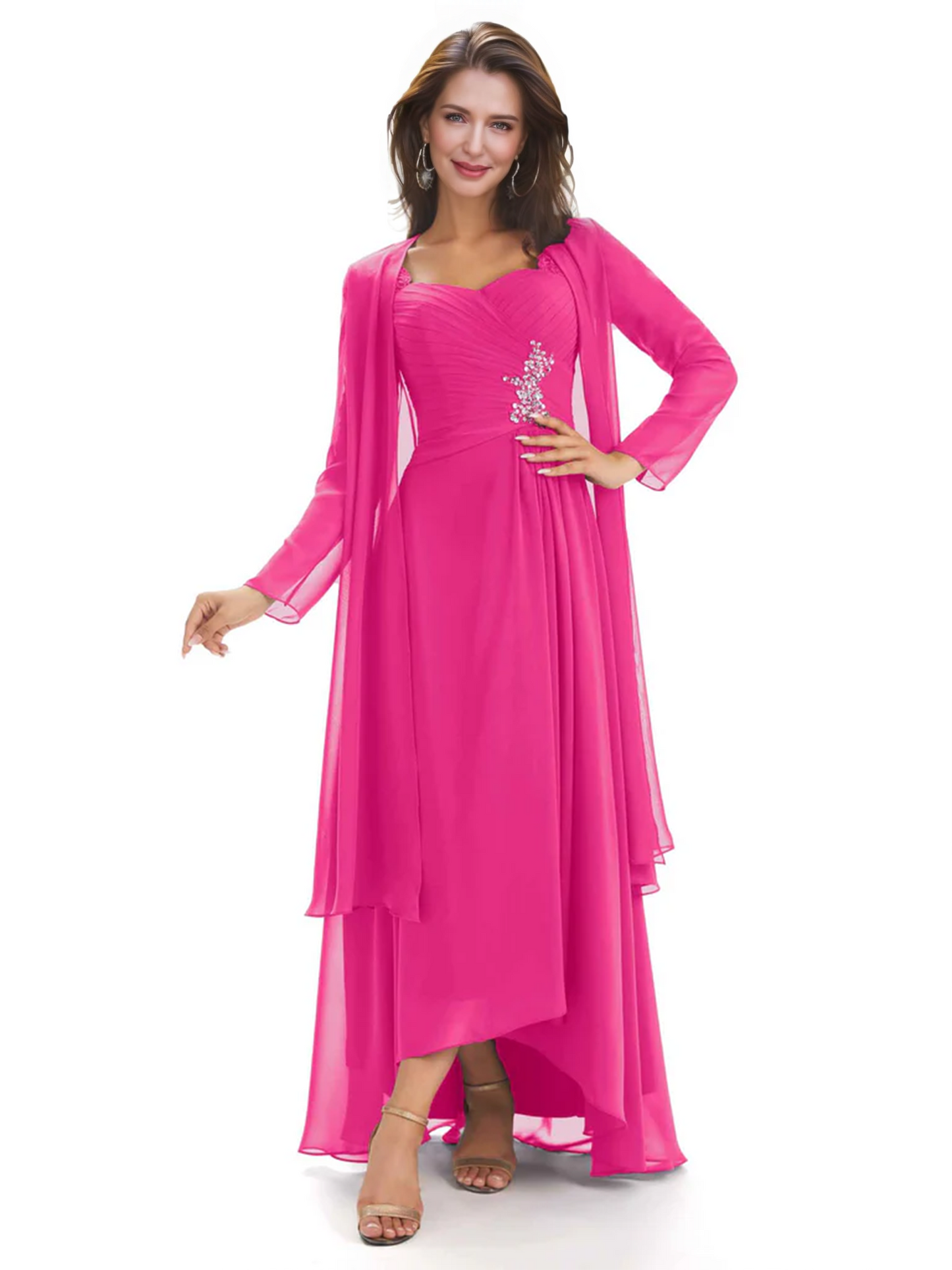 Elegant Asymmetric Neck Long A-Line Chiffon Mother of the Brides Dresses Mom Outfit