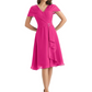 Mother of the Bride Dress Knee-Length V-Neck Chiffon Gown with Ruched Bodice