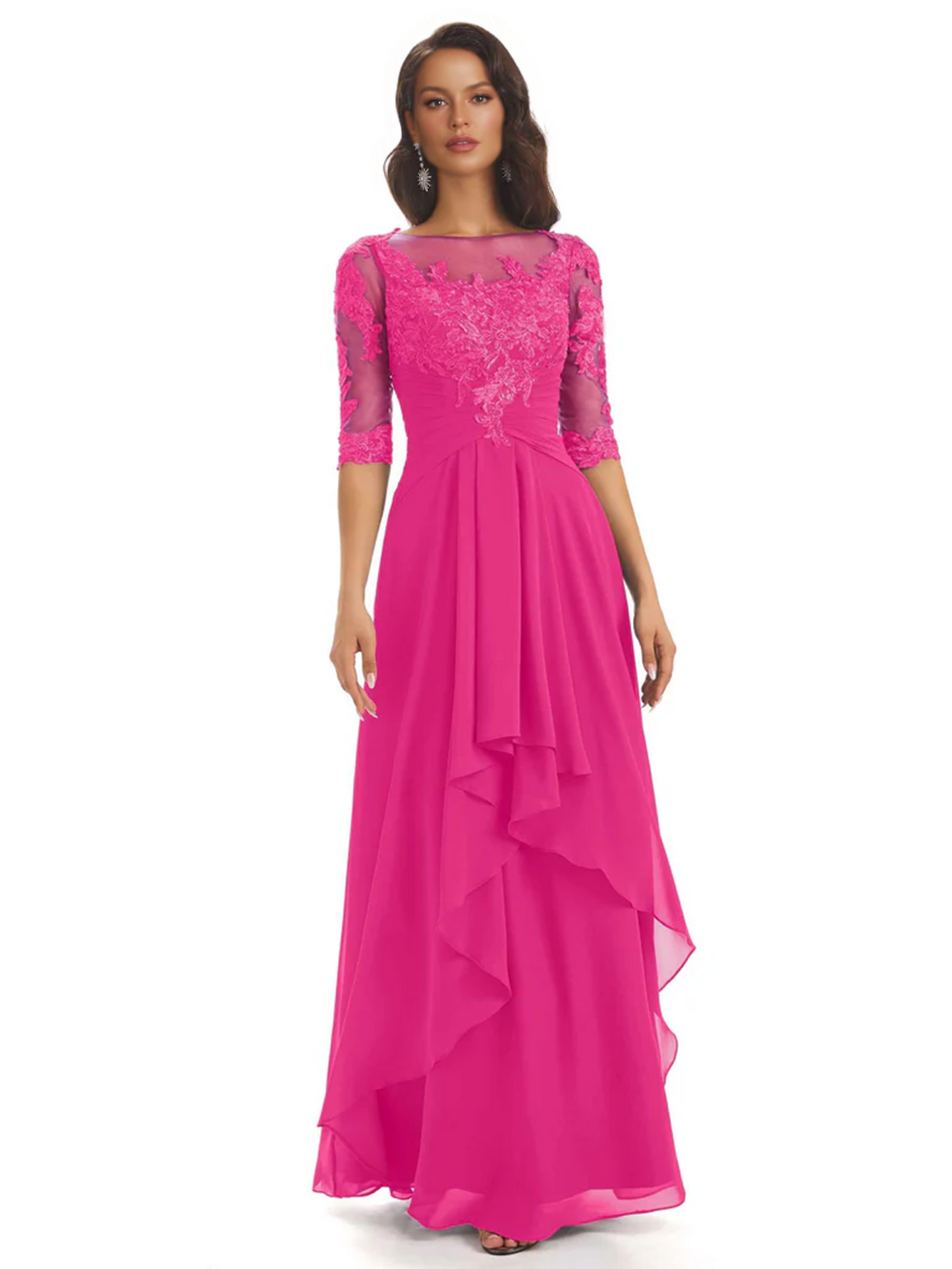 Elegant Lace A-line Chiffon Half Sleeves Mother of the Brides Dresses Floor Length