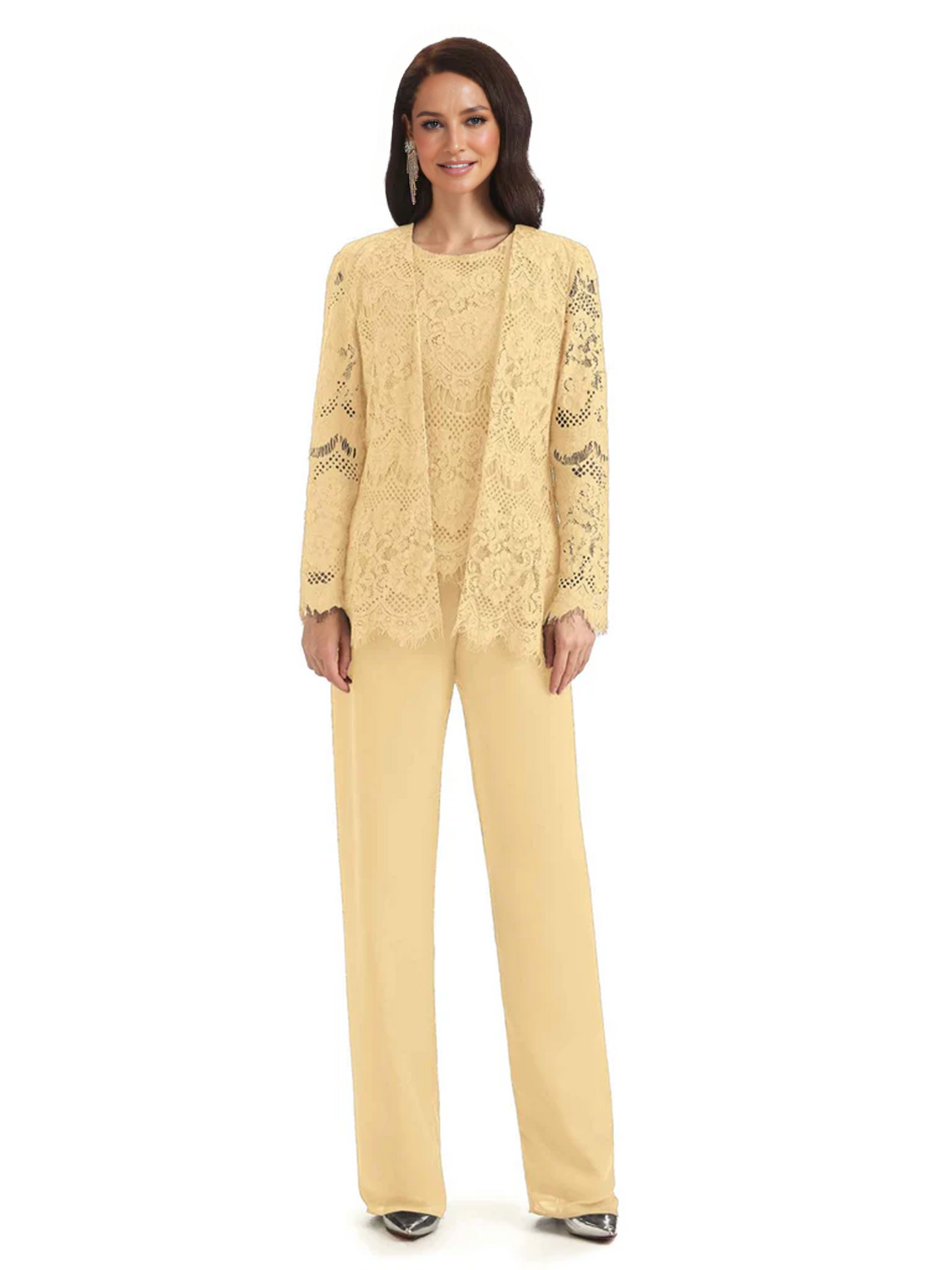 3 PCS Lace Lace Chiffon Long Sleeves Mother of the Brides Dresses Suits