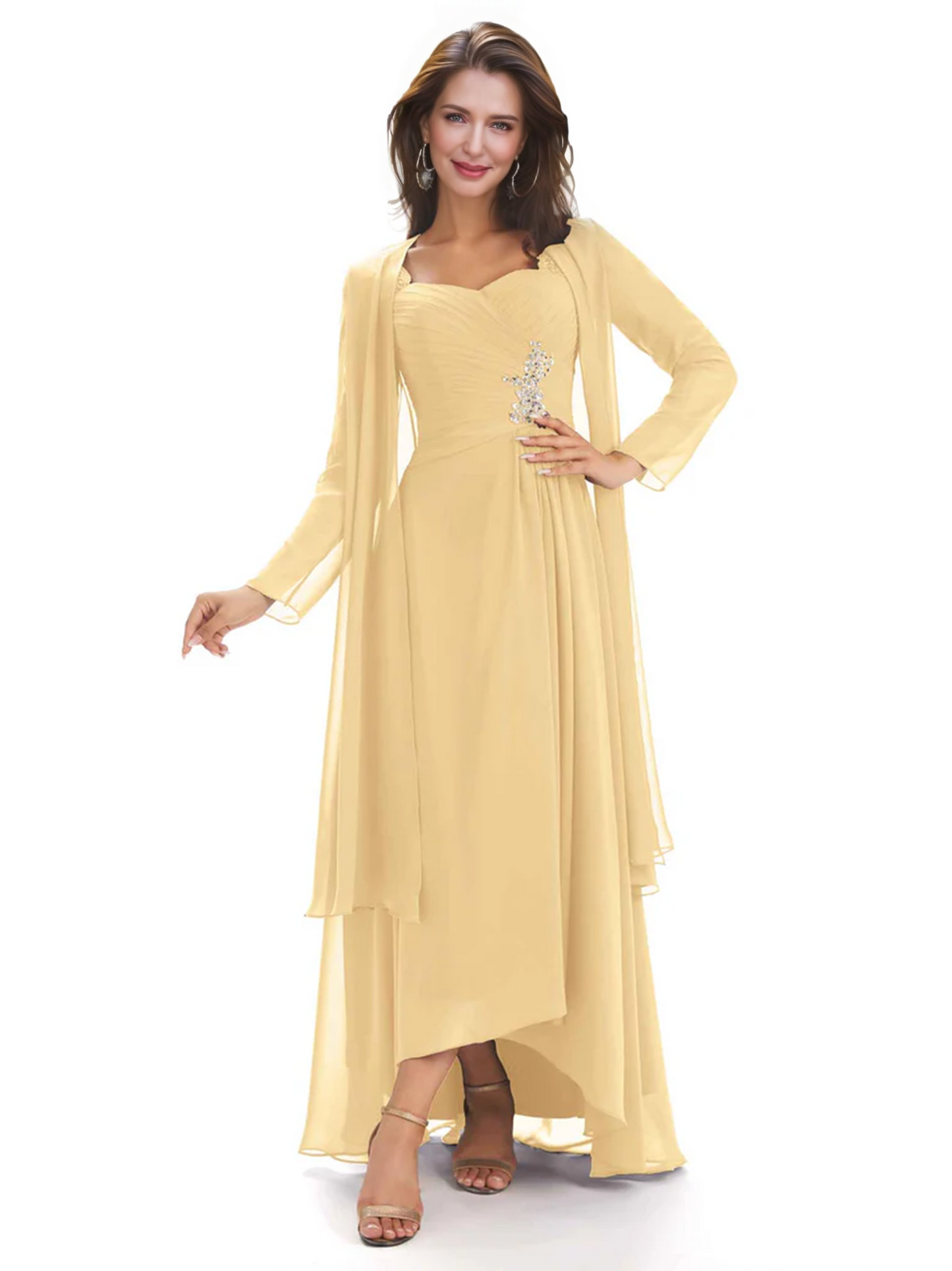Elegant Asymmetric Neck Long A-Line Chiffon Mother of the Brides Dresses Mom Outfit