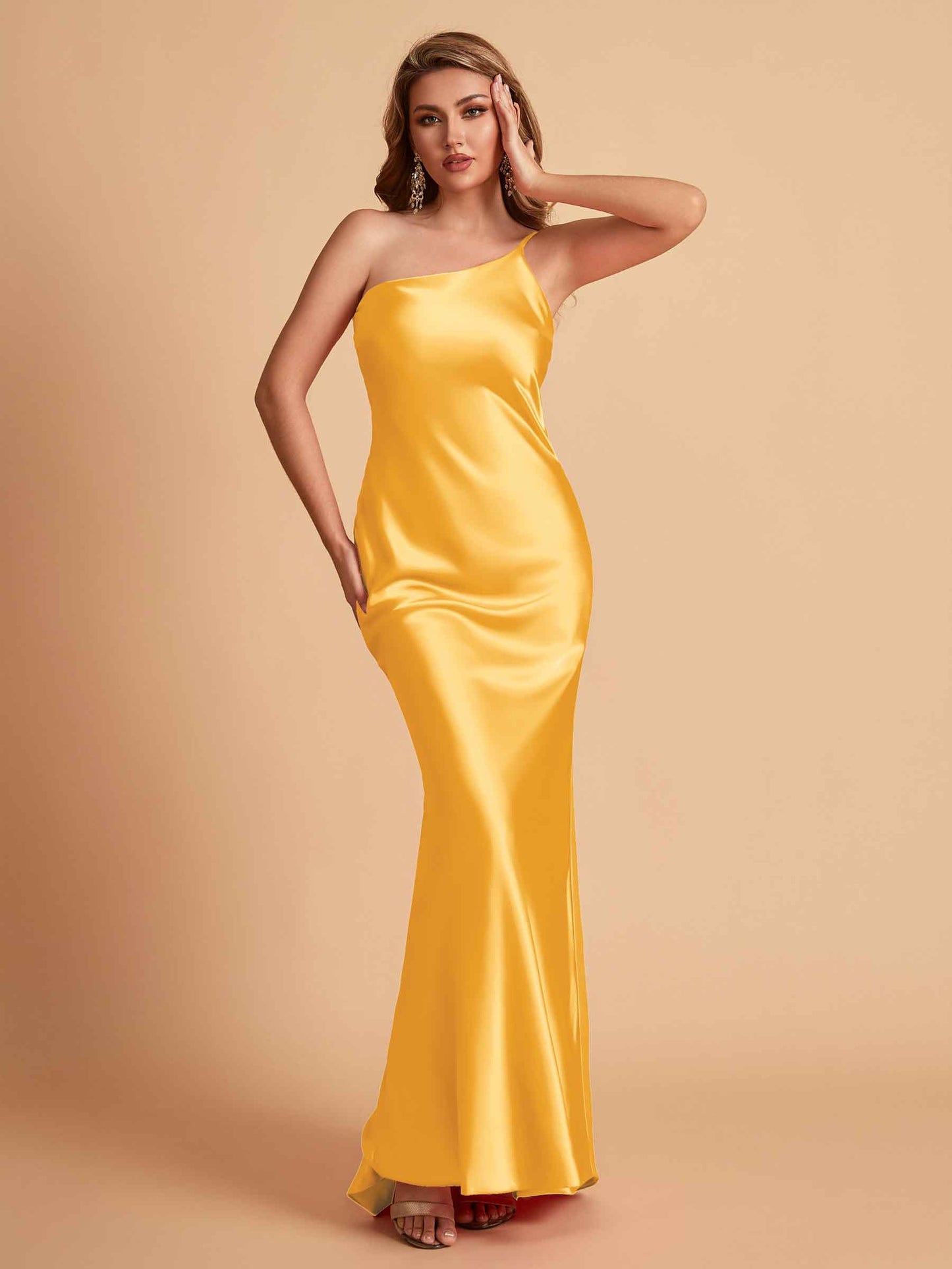 Sexy Silky Satin Sheath One Shoulder Comfy Long Bridesmaid Dresses