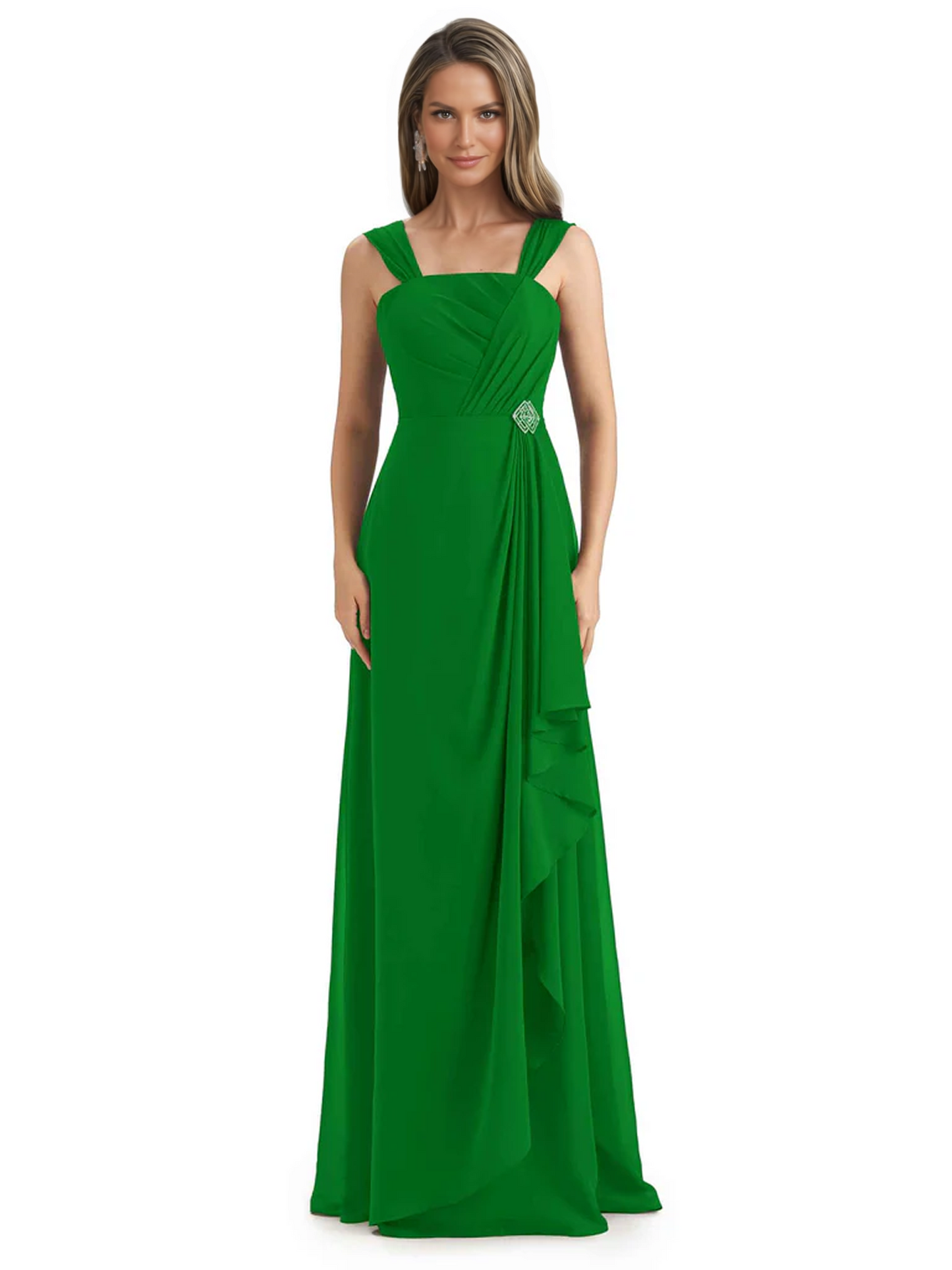 Square Neck Mother of the Bride Dress Floor-Length Chiffon Gown with Ruched Bodice