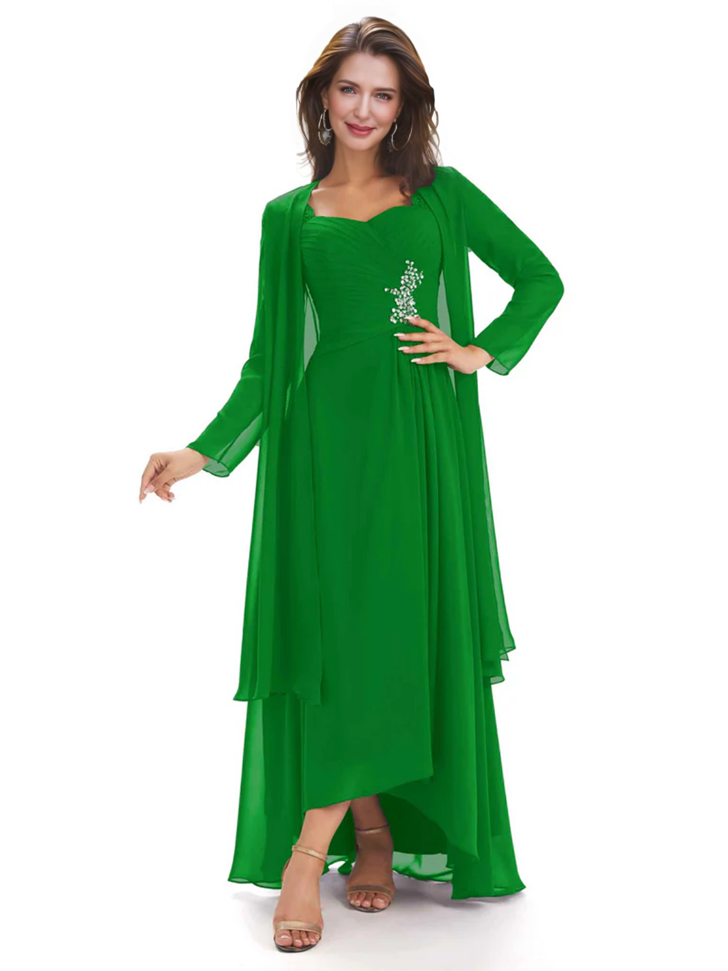 Elegant Asymmetric Neck Long A-Line Chiffon Mother of the Brides Dresses Mom Outfit