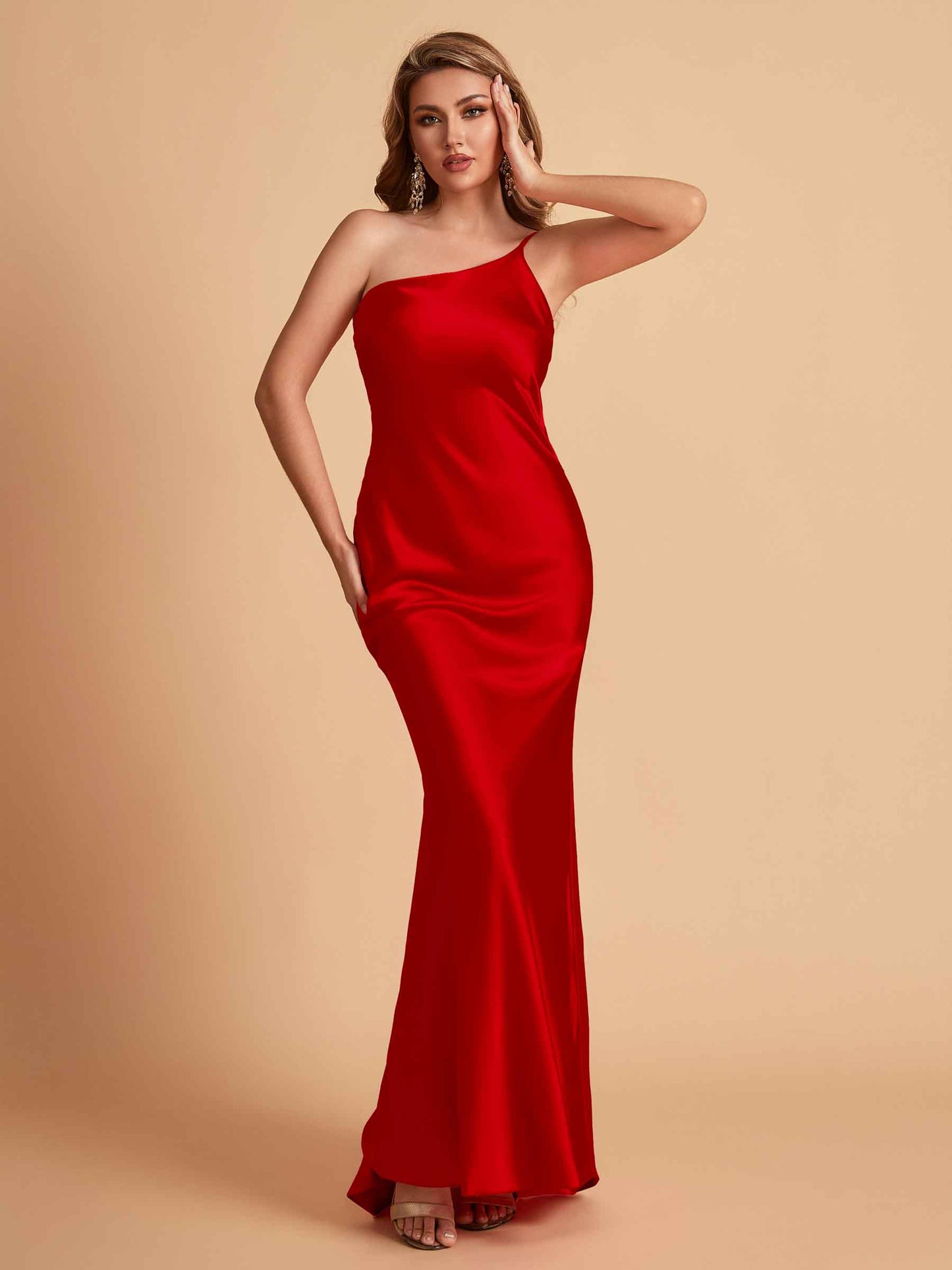 Sexy Silky Satin Sheath One Shoulder Comfy Long Bridesmaid Dresses