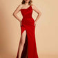 Elegant Silky Satin Mermaid One Shoulder With Pleats Long Bridesmaid Dresses