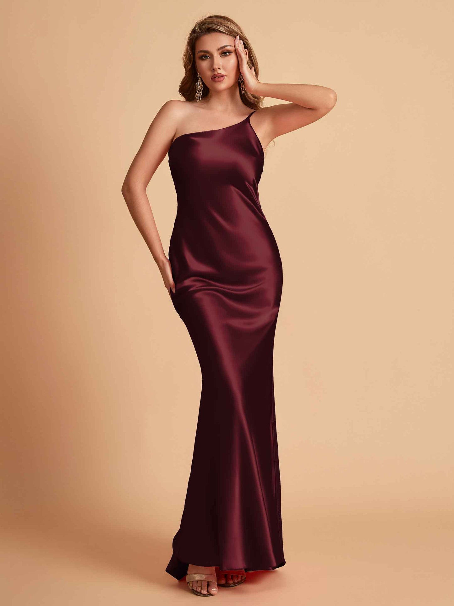 Sexy Silky Satin Sheath One Shoulder Comfy Long Bridesmaid Dresses