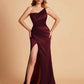 Elegant Silky Satin Mermaid One Shoulder With Pleats Long Bridesmaid Dresses