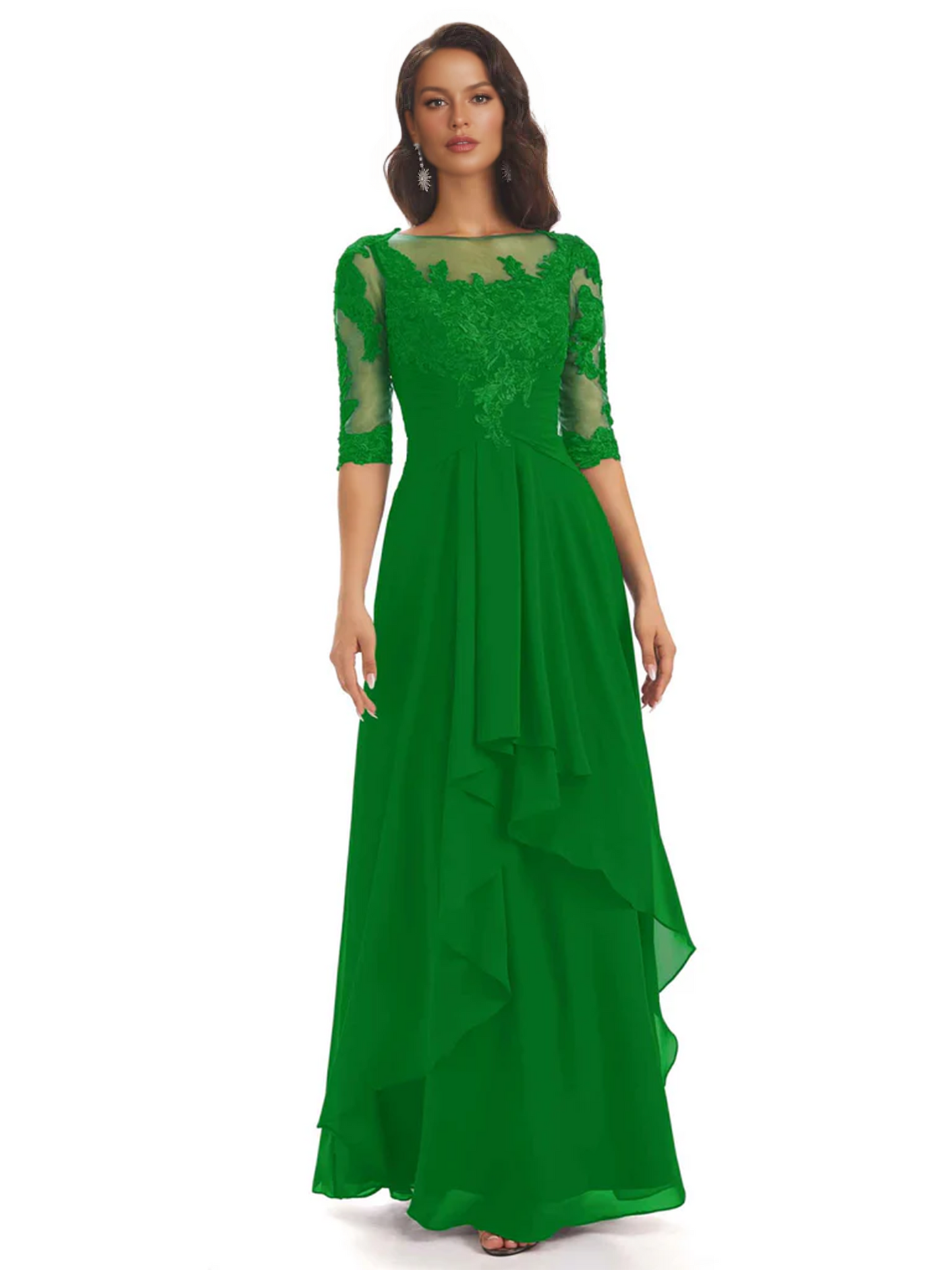 Elegant Lace A-line Chiffon Half Sleeves Mother of the Brides Dresses Floor Length