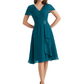 Mother of the Bride Dress Knee-Length V-Neck Chiffon Gown with Ruched Bodice