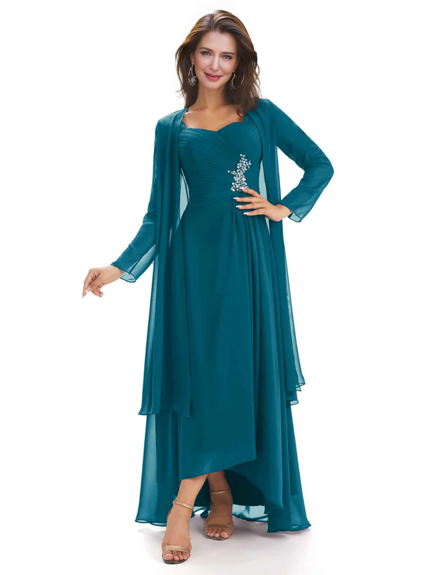 Elegant Asymmetric Neck Long A-Line Chiffon Mother of the Brides Dresses Mom Outfit