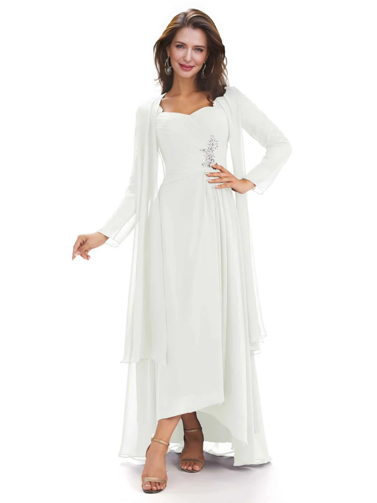 Elegant Asymmetric Neck Long A-Line Chiffon Mother of the Brides Dresses Mom Outfit