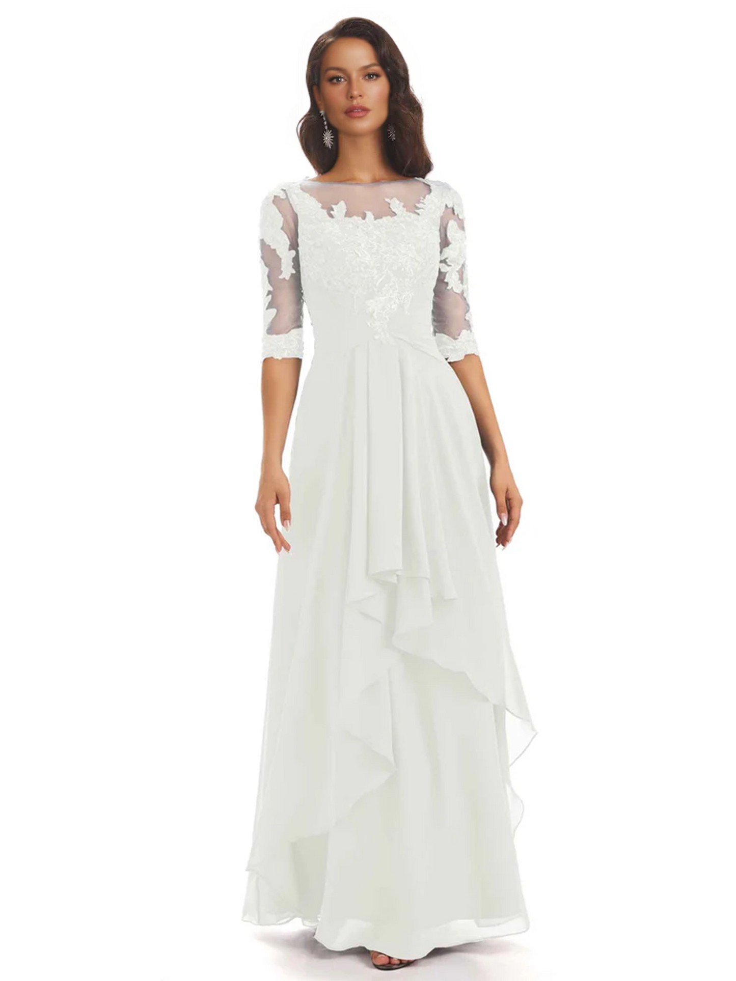 Elegant Lace A-line Chiffon Half Sleeves Mother of the Brides Dresses Floor Length