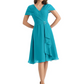 Mother of the Bride Dress Knee-Length V-Neck Chiffon Gown with Ruched Bodice